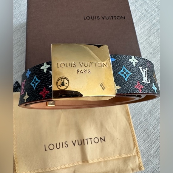 LOUIS VUITTON Multicolor Murakami Black Ceinture Care Belt 33.5""-37.4"" - Picture 1 of 10